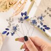 Casdre Crystal Bride Wedding Hair Pins Silver Pearl Bridal Hair Pieces Flower Hair Accessories for Women and Girls(Pack of 3) (B Blue)