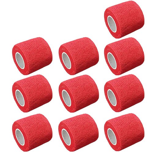 ESUPPORT 2 Inches X 5 Yards Self Adherent Cohesive Wrap Bandages Adhesive Strong Elastic First Aid Tape for Wrist Ankle Red Pack of 10