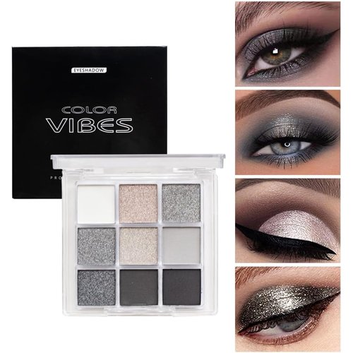 9 Colors Eyeshadow Palette - Dark Punk Smoky Eyeshadow Theme, High Pigmented Blendable Matte & Glitter Shimmer Finishes, Long Lasting Eye Makeup for Christmas & Music Festivals(Dark Punk Smoky)