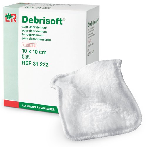 Lohmann&Rauscher-41093 Lohmann & Rauscher Debrisoft Debridement Pads, Wound Bed Preparon Pads, 100% Unbleached Monofilament Polyester, Box of 5, 4" x 4"