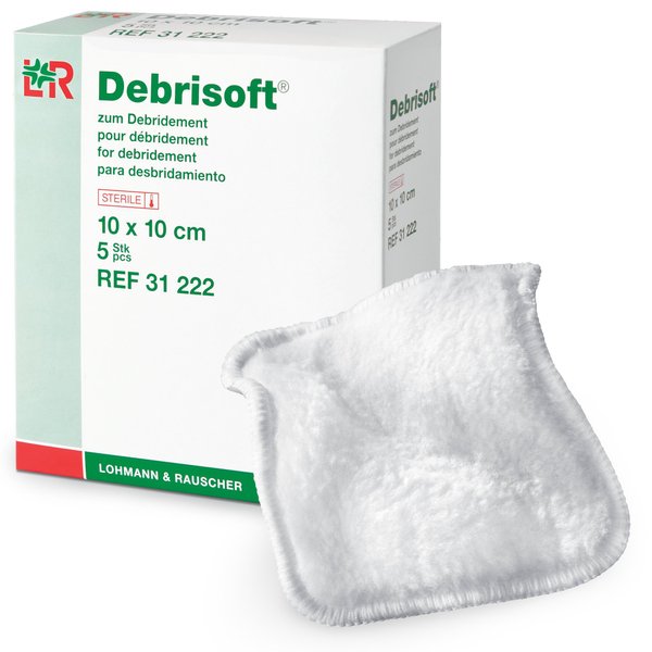 Lohmann&Rauscher-41093 Lohmann & Rauscher Debrisoft Debridement Pads, Wound Bed Preparon Pads, 100% Unbleached Monofilament Polyester, Box of 5, 4" x 4"
