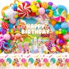 Winrayk 134Pcs Candyland Party Decorations Birthday Supplies Candy Land Balloon Arch Backdrop Tablecloth Star Lollipop Foil Balloons Girl Boy Kids Christmas Sweet Candy Land Birthday Party Decorations