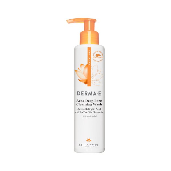 Derma E Acne Deep Pore Cleansing Wash – Blemish Control Facial Cleanser with Salicylic Acid - Gentle Oil Control Face Wash Soothes and Balances Skin, 6 fl oz