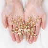 Gorais Gold Leaf Wedding Hair Comb Brides Hair Pieces Crystal Rhinestone Bridal Hair Accessories for Women and Girls