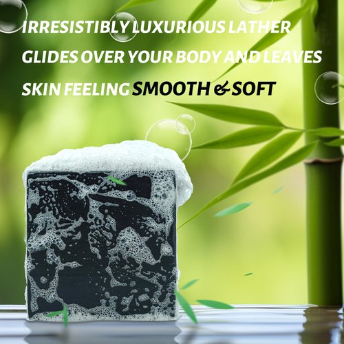 yoniagood 3 Pack Natural Activated Charcoal Soap Bar Black Soap for Face & Body Cleanse, Handmade Bamboo Charcoal Soap with Coconut Oil, Gentle Cleanser Soap for Men Women All Skin Types