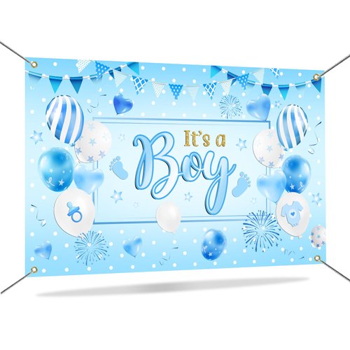Mocsicka Blue Baby Shower Backdrop for Boy Its a Boy Banner Blue Balloons Baby Boy Shower Decorations Background Baby Shower Party Supplies 71x43.5Inch