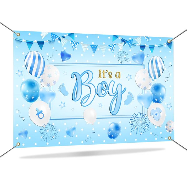 Mocsicka Blue Baby Shower Backdrop for Boy Its a Boy Banner Blue Balloons Baby Boy Shower Decorations Background Baby Shower Party Supplies 71x43.5Inch