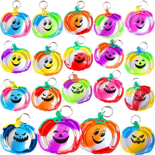 HOZKEAP 100 Packs Bulk Halloween Pumpkin Fidget Bubble Mini Pop Keychain，Birthday Party Favors Supplies and Student Prizes