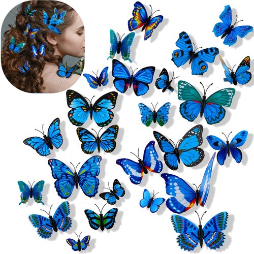 24 Pieces Butterfly Hair Clips Small Realistic Colorful Handmade 90s Hair Clips Barrette Hair Accessories for Women and Girls(Blue)