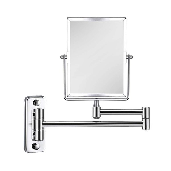 QiMH 3X Magnifying Wall Mounted Vanity Makeup Mirror | Rectangular 8x6 Inch with Extendable Arm | Polished Chrome Finish Double-Sided Swivel Mirror