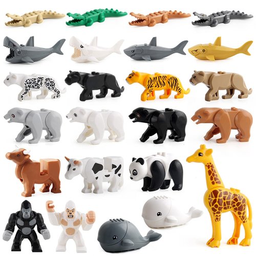 24 PCS Animals Building Blocks Toy, Animal Figures Minifigures Building Set for Kids, Jungle Zoo City Animal Bricks Toy with Orangutan Panda Giraffe etc, Accessories Bricks Compatible with Major Brand