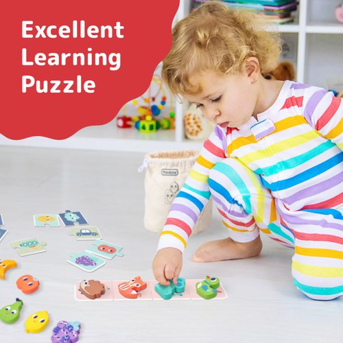 Prextex Wooden Matching Puzzle for Kids- 33 Piece Wooden Shape Toddler Puzzle Game with 16 Wooden Shapes, 16 Puzzle Pieces, and Carrying Pouch - Develops Cognitive Skills for Ages 18 Months+