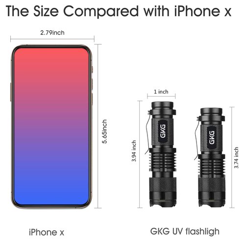 2Pack Flashlight Black Light Torch, GKG UV Flashlight With 3 Light Modes & Zoom Function, Rechargeable Mini Black Light Battery Powered for Pet Urine Detection, Smoke Detector and Germ Detecting