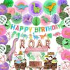 Dinosaur Party Decorations Supplies Kit, Hombae Dinosaur Birthday Decorations for Girl, Dinosaur Theme Banner, Balloons, Cake Toppers, Paper Fans with Dinosaur Cut-Outs, Honeycomb Balls Pom Poms, ROAR