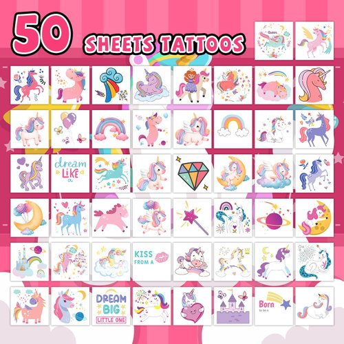 EMOME 50 Sheets Individually Wrapped Tattoos for Kids Girls, Temporary Tattoos for Girls Party Favors Supplies, Special for Girls Birthday Party Decorations Games Goodie Bags Stuffers