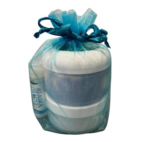 Snowy Summit Alaska Glacier Gift Set - Skin Care Set with Hydrating Lotion, Sugar Scrub, Lip Balm - Natural Alaskan Ingredients Beauty Set in Cosmetic Bag
