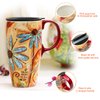CEDAR HOME Coffee Ceramic Mug Porcelain Latte Tea Cup With Lid 17oz. Orange Flower