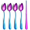 Grapefruit Spoons & Grapefruit Knife, Stainless Steel Grapefruit Utensil Set, Serrated Edge & Thick Gauge Handle, Rainbow Kitchen Tool with Non-stick Plating for Kiwi, Dessert, Apple (5 PCS)