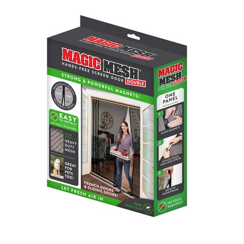 Magic Mesh Double Door- Hands Free Magnetic Screen Door, Fits French & Sliding Doors 75 in x 83 in