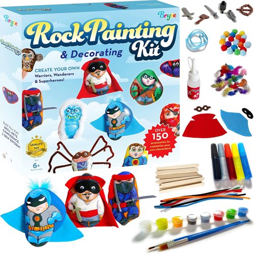 BRYTE Rock 150+ Piece Painting Kit for Kids 6+ with Ninja, Warrior and Superhero Toy Accessories, Paint Set, and Includes Easy-to-Follow Instructional Videos