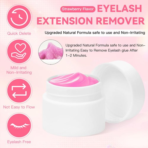 Shmian 10g Eyelash Remover for Extensions, Lash Extension Remover Strawberry Scent with with Eye Pads, Micro Brushes and Lash Tape, Professional Eyelash Extensions Remover for Salon