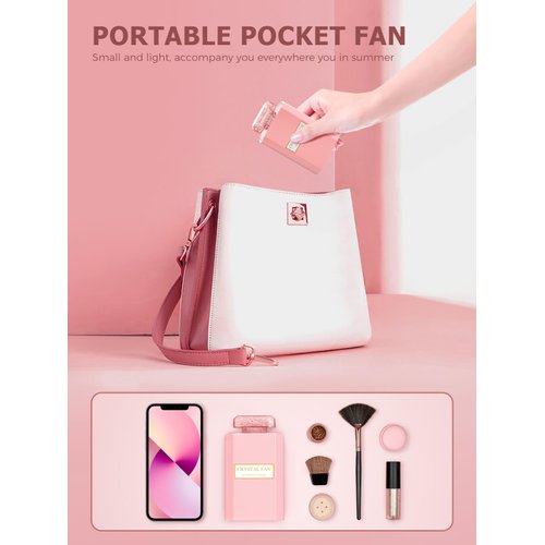 JENTXON Lady Handheld Fan, Rechargeable Small Personal Fan with 3 Speeds Setting, Powerful Quiet Pull-out Portable Fan, Mini Cooling Electric Fan for Girls Woman Office School Working Home - Pink