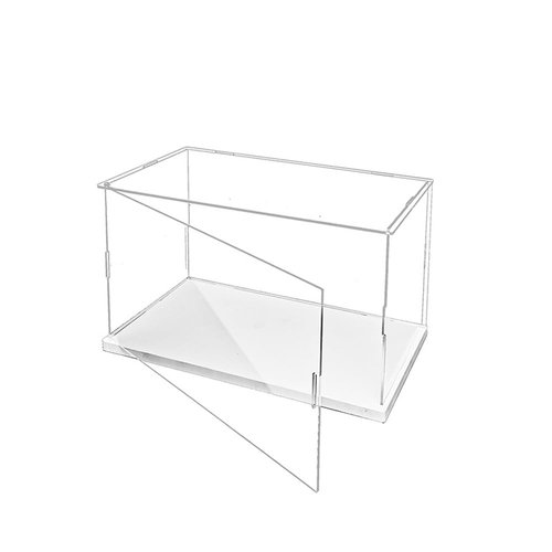 Clear Acrylic Display Case, Self-Assembly Acrylic Box with Transparent Side Door and White Thick Base, Dustproof Protection Showcase Organizer for Collectible Doll Toy Model (20X10X15cm/8X4X6inch)