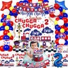 LXlucktim Chugga Chugga Two Two Party Decorations, 133 Pcs Ttrain Second 2nd Birthday Party Supplies for Boys Baby - Banner, Cake Toppers, Balloons, Tablecloth, Centerpieces, Crown, Poster