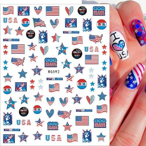 10 Sheets 4th of July Nail Art Stickers Decals Independence Day USA Flag Stars 3D Self-Adhesive Nail Decals Holiday Design Nail Supplies Decals for Acrylic DIY Salon Manicure Decoration Accessories