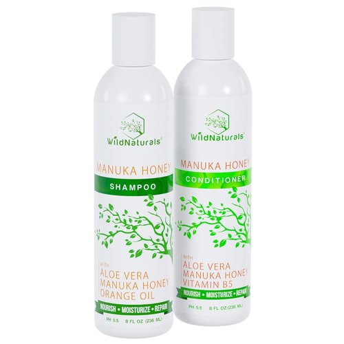 Manuka Honey Shampoo and Conditioner - Soothing Moisturizing Formula for Eczema, Psoriasis, Curly Hair and Color-Safe - All Natural Set