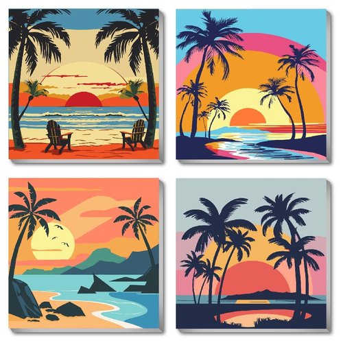 cdjlddww 4 Pack Paint by Numbers Kit for Adults Framed, Scenery Easy Paint by Number Kits for Beginner with Frame, Acrylic Scenery Paint by Number Kits on Canvas with Exquisite Packaging 8x8 inch