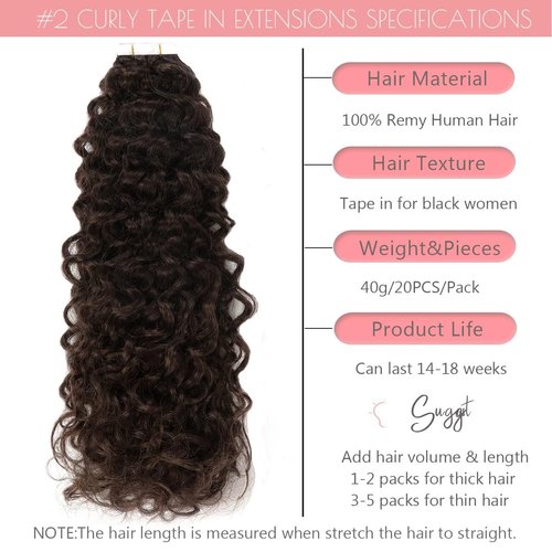 Jerry Curly Tape in Human Hair Extensions for Black Women 3B 3C Darkest Brown Soft Remy Human Hair Tape in Extensions Curly 14Inch 80g Invisible Double Sided Jerry Curly Hair Extensions 32Pcs