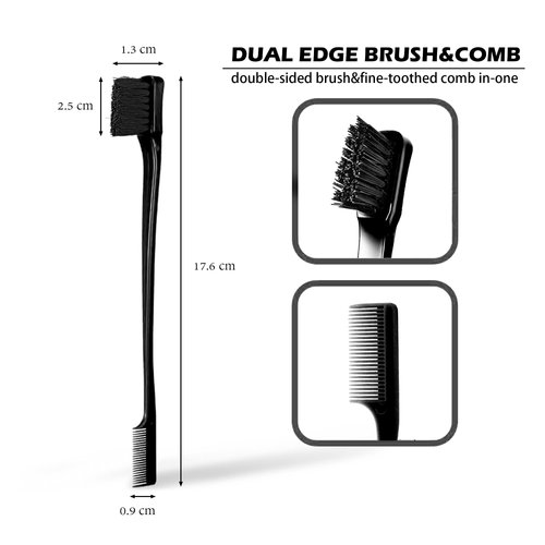 Soft 'N Style Double Sided Edge Control Hair Brush Comb Combo Pack 2 Pieces (black)
