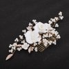 Teyglen Flower Bride Wedding Hair Comb Bridal Leaf Pearl Beads Hair Piece Bridal Gold Silver Flower Headpiece Floral Hair Accessories for Women Flower Girls (Gold)