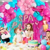 130PCS Spa Party Decorations for Women Girls Spa Party Balloons,Lipstick High Heel 4-Point Star Exploding Star Foil Balloon and Fringe Curtain for Spa Makeup Birthday Slumber Pamper Party Supplies