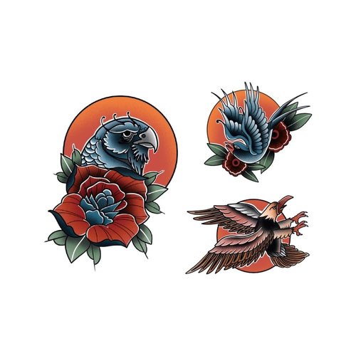 SanerLian Swallow Temporary Tattoo Stickers Waterproof Flowers Birds Traditional Vintage Adult Men Women Big 15X21cm Set of 2