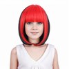 Ufindcos Black Wig for Kids Short Black Wig with Red Air Bangs Black Wig for Girls Black Red Straight Bob Synthetic Hair Wig with Wig Cap