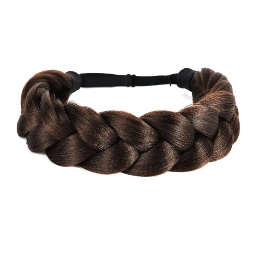 STHEJFB Bohemian Braided Headband Oversized Classic Wide Braids Adjustable Elastic Strap Synthetic Wig Headband Women's Braids Beauty Accessories (Brown)
