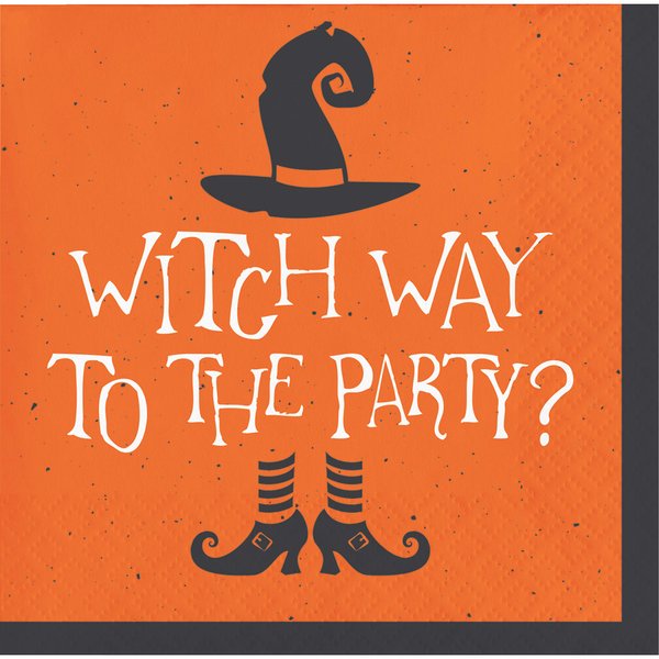 Creative Converting Witch Way to The Party Halloween Beverage Napkins, 5", Multi-color