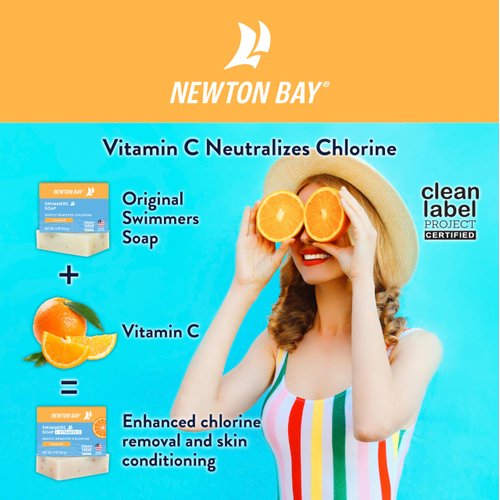 Newton Bay Swimmers Soap + Vitamin C | All Natural Body and Face Wash Soap Bar | Neutralizes and Washes Away Chlorine After Swimming | Revitalizes Sensitive Skin | Single 4 Ounce Soap Bar
