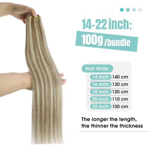 YoungSee Sew in Hair Extensions Real Human Hair Highlight Human Hair Weft Extensions Light Brown with Blonde Highlight Smooth Weft Hair Extensions Real Human Hair no Tangle 20Inch 100G