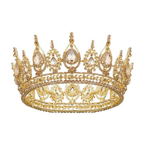 SWEETV Royal Queen Crown, Wedding Tiara for Bride, Rhinestone Tiaras and Crowns for Women, Costume Headpiece for Birthday Cosplay Party Celebration,Gold