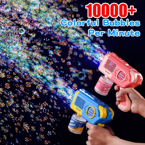 EagleStone 2 Pack Bubble Gun Machine for Kids, Automatic Light Up Bubble Blower with 4 Bottles 10 Bags Refill Solution, Bubble Guns Blaster for Toddlers, Outdoor Toys Gifts, Wedding Easter Party Favor