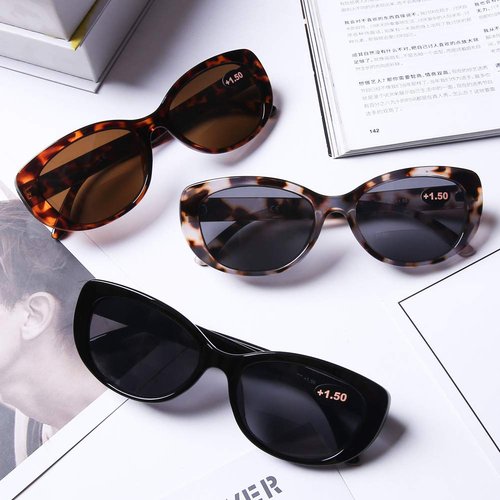 DOOViC Bifocal Sun Readers for Women and Men Stylish Reading Glasses Cat Eye Frame Reading Sunglasses 1.50 Strength