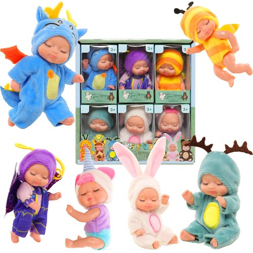 ENOCHT Baby Dolls, Mini Doll, Tiny Born Baby Dolls, 6 Pieces Baby Miniature Sleeping Dolls, Washable PVC Material, Realistic Movable Baby Doll, Doll Toys for Toddlers
