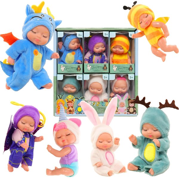 ENOCHT Baby Dolls, Mini Doll, Tiny Born Baby Dolls, 6 Pieces Baby Miniature Sleeping Dolls, Washable PVC Material, Realistic Movable Baby Doll, Doll Toys for Toddlers