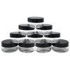 Beauticom 40pcs 10 Gram (0.35 oz) Plastic Pot Jars – BPA Free Clear Round Acrylic Container for Travel, Cosmetic, Makeup, Bead, Sample, Lip Balm, Candy, Herbs, Eye Shadow 10g/10ml (Black Lid)