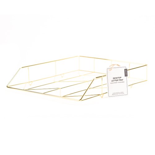 U Brands Desktop Letter Tray, Wire Metal, Gold
