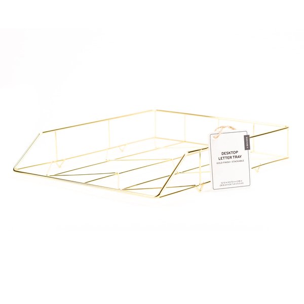 U Brands Desktop Letter Tray, Wire Metal, Gold