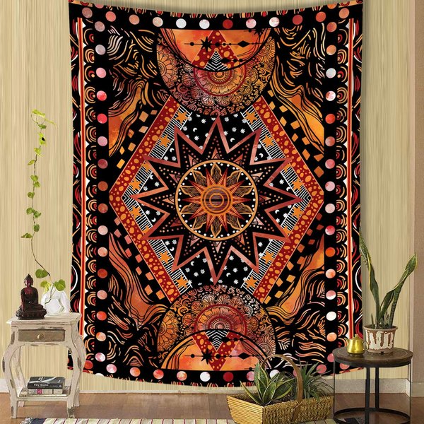 Fowocu Orange Sun and Moon Tapestry Wall Hanging, Indie Hippie Mandala Cool Wall Tapestries, Aesthetic Tapestry for Bedroom Living Room Dorm (Orange, 30'' × 40'')